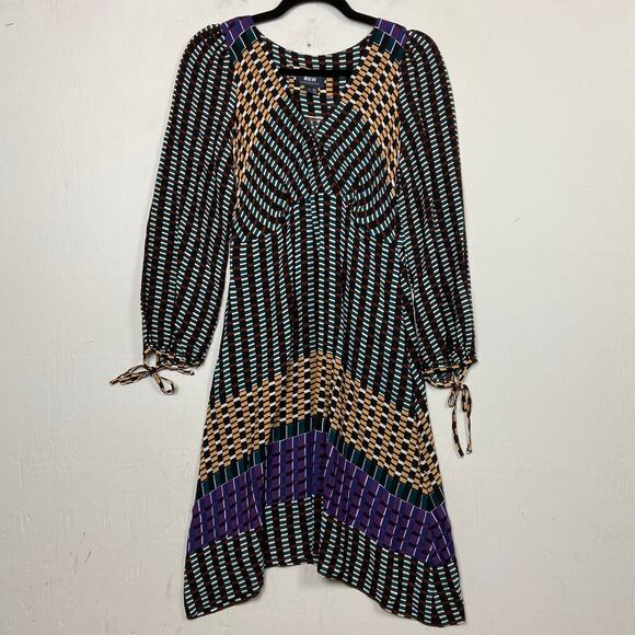 Maeve Anthropologie Gianna Tunic V Neck Geometric Print Dress Pockets 2 Petite - Picture 3 of 14